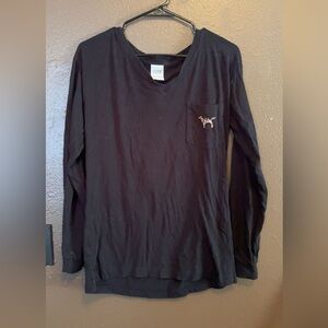 PINK Victoria's Secret Black Long Sleeve Pocket Tee with Sequin Dog